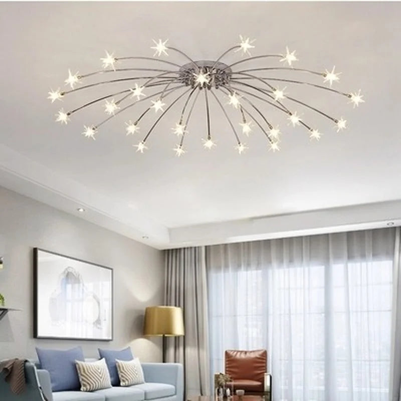 plafonnier moderne rond en cristal avec étoiles lumineuses - vue 4 sur 6
