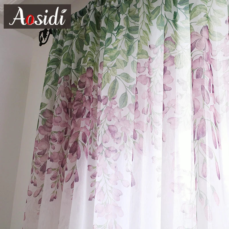 Voilage tulle motif floral moderne pour salon chambre - vue 3 sur 7