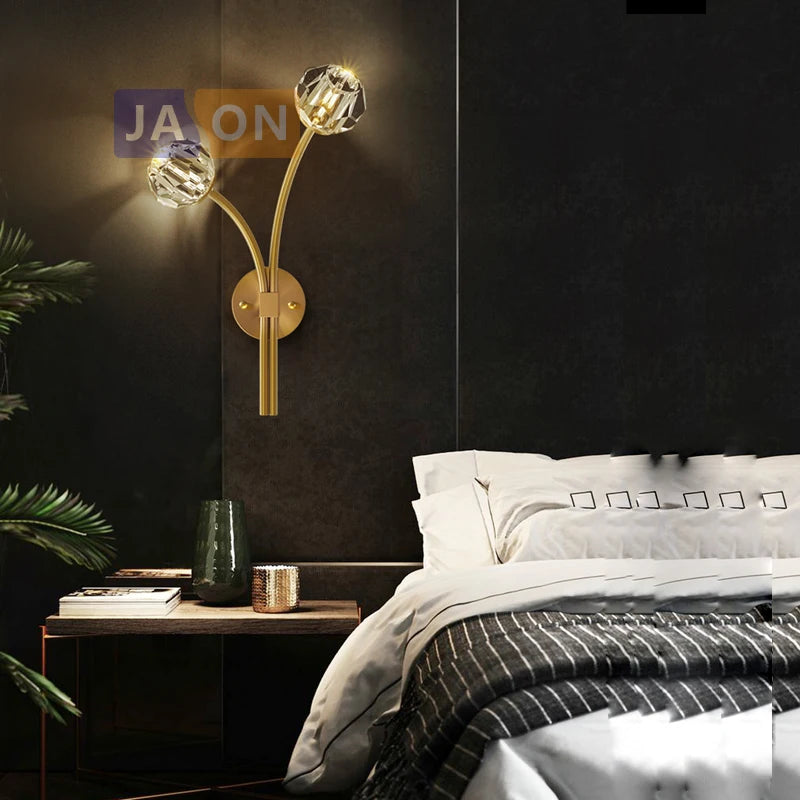 applique murale design en cuivre noir or cristal et pierre - vue 4 sur 22