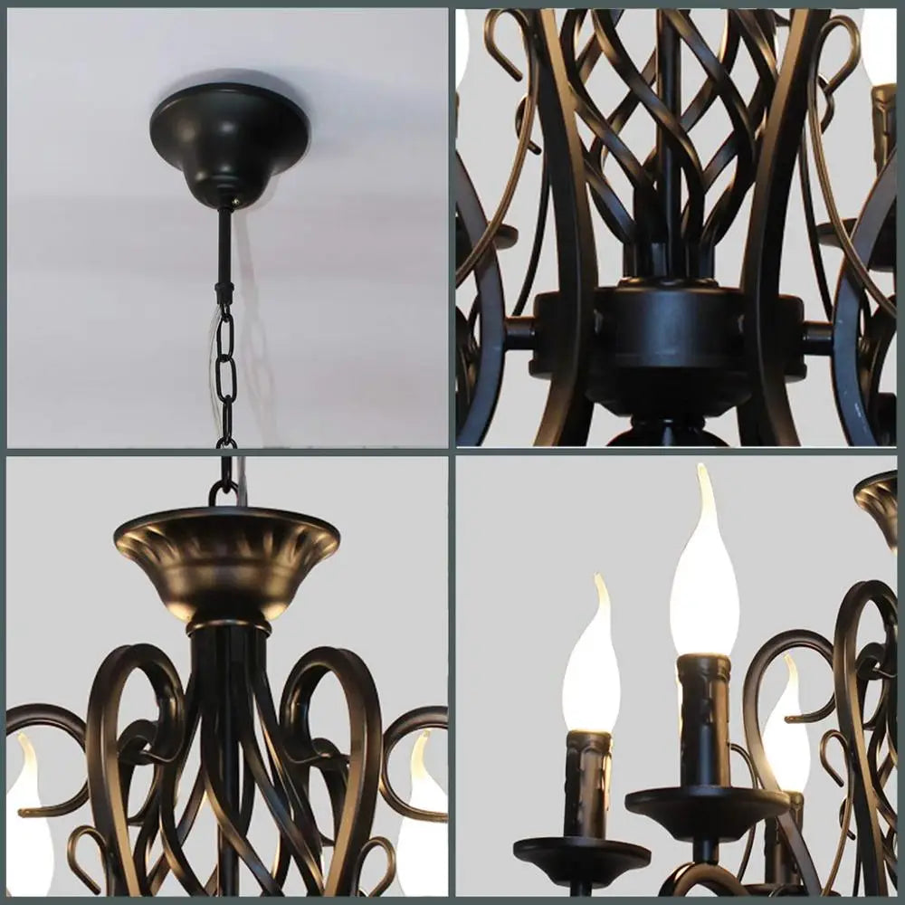 lustre vintage en fer forgé avec bougies en métal - vue 7 sur 6