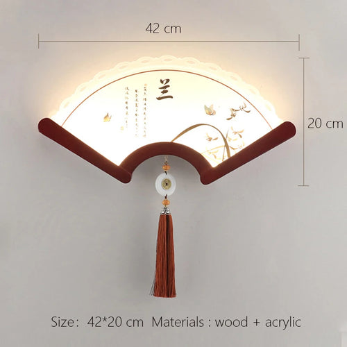 applique murale en bois éventail style rétro japonais à LED - vue 5 sur 18