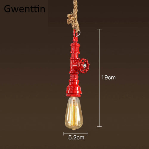 Vintage steampunk pendant light in industrial pipe and hemp rope - vue 12 sur 11