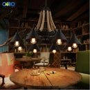 Vintage hemp rope chandelier with iron lampshade for bars and cafés