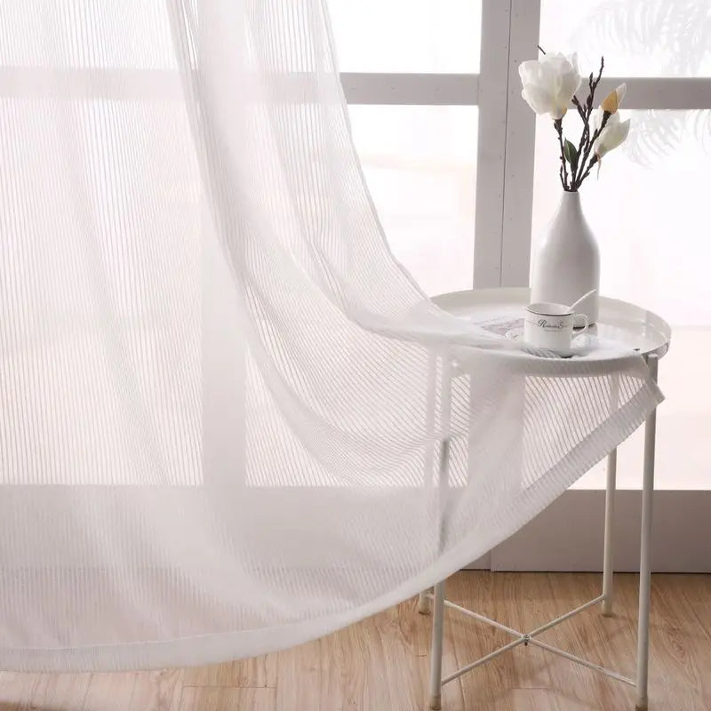Voilage tulle rayé style art deco europeen - vue 5 sur 9