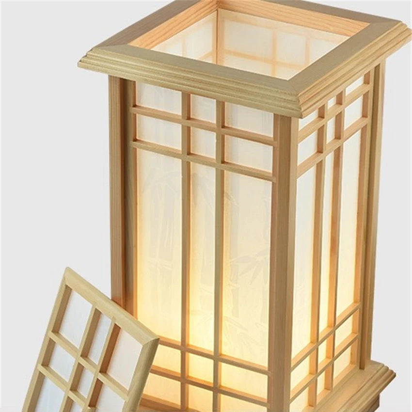 lampadaire carré en chêne massif style tatami japonais led - vue 5 sur 8