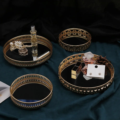 plateau de rangement bijou de luxe en fer et miroir - vue 3 sur 14