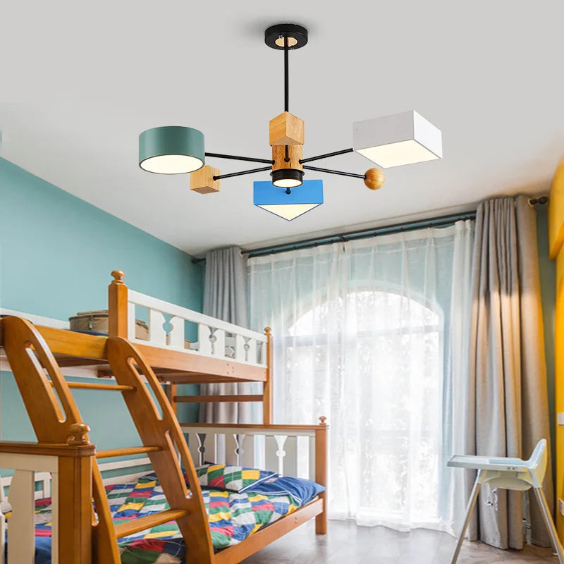 lustre bois moderne nordique salle manger chambre enfants - vue 3 sur 7
