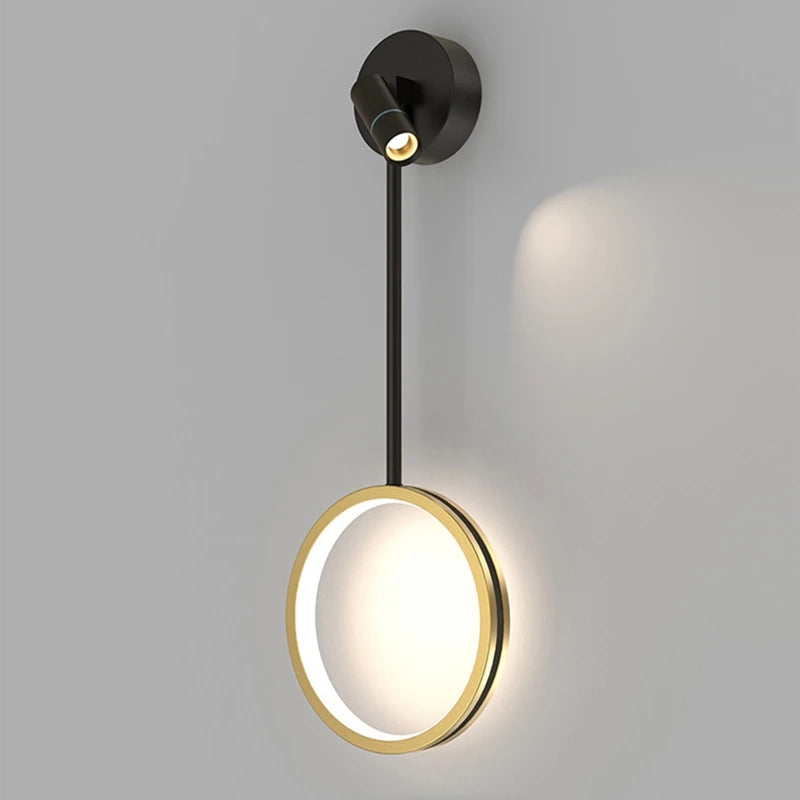 applique murale led moderne créative avec anneau et projecteur décoratif - vue 6 sur 9