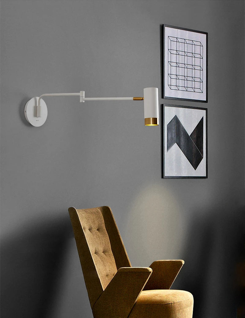 Nordic minimalist swing arm wall bedside lamp - vue 4 sur 8