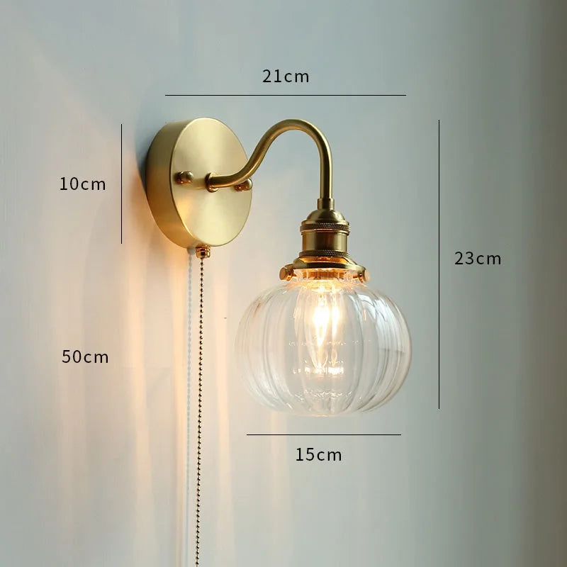 Applique murale moderne verre LED salle de bain miroir lumière tirer chaîne interrupteur chambre éclairage domestique nordique cuivre - vue 16 sur 23
