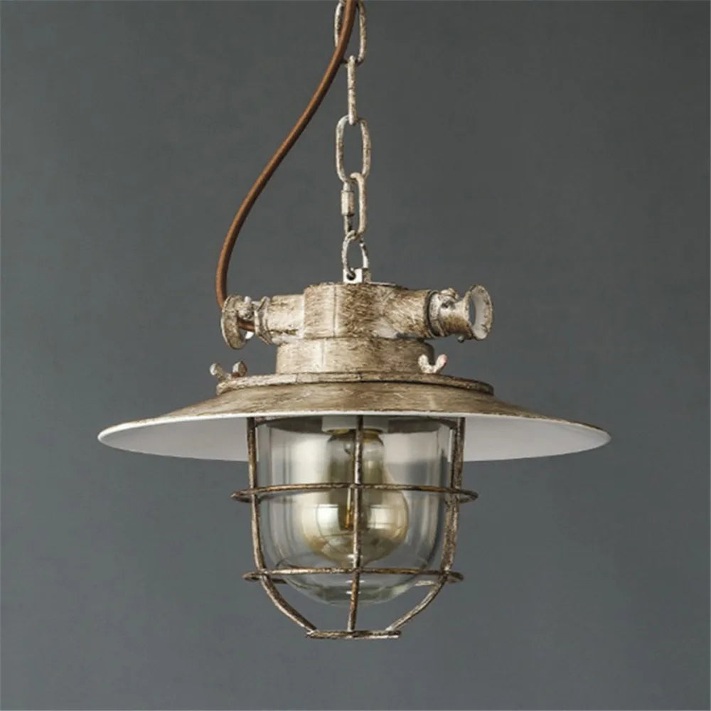 suspension LED industrielle rétro en fer et verre antidéflagrant vintage - vue 2 sur 8