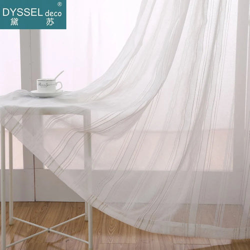 Rideau lin et tulle rayures style europeen salon