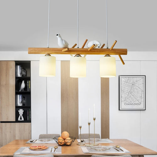 lampe de table nordique drôle avec suspension oiseau en bois led - vue 5 sur 7