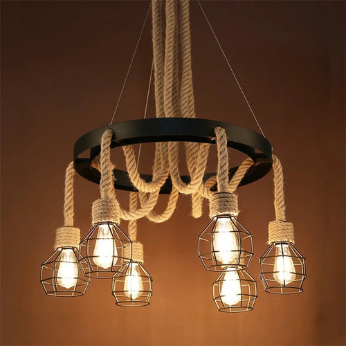 Vintage hemp rope pendant light for restaurant, café and bar - vue 3 sur 8