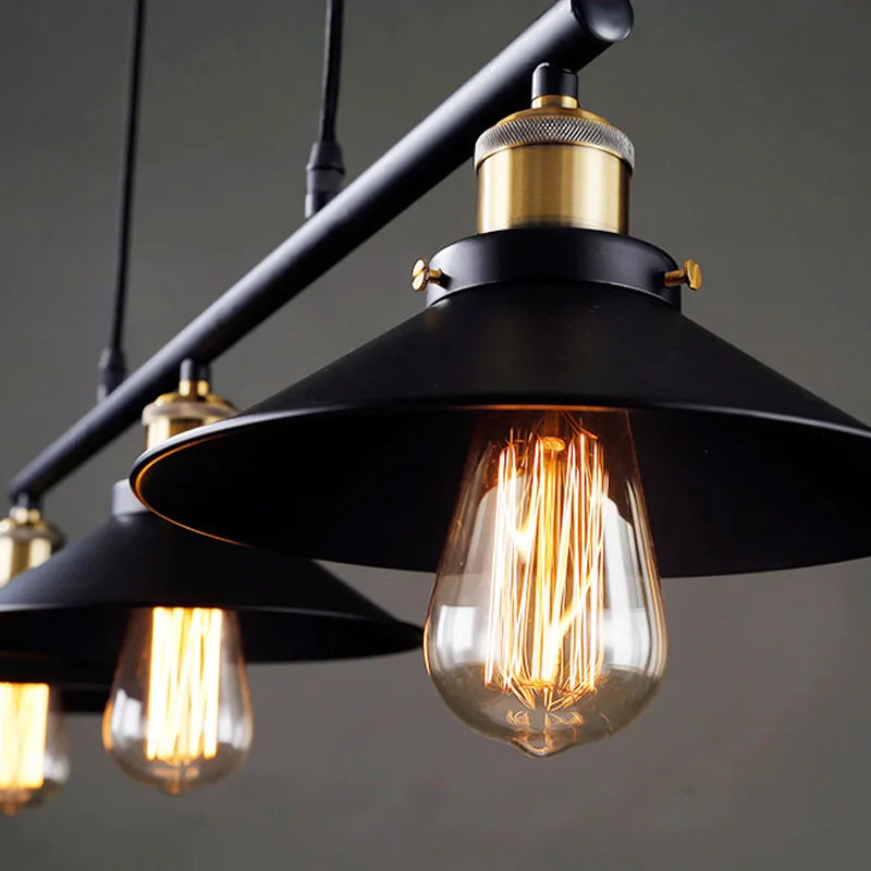suspension industrielle vintage à 3 têtes avec poulie en fer - vue 4 sur 8