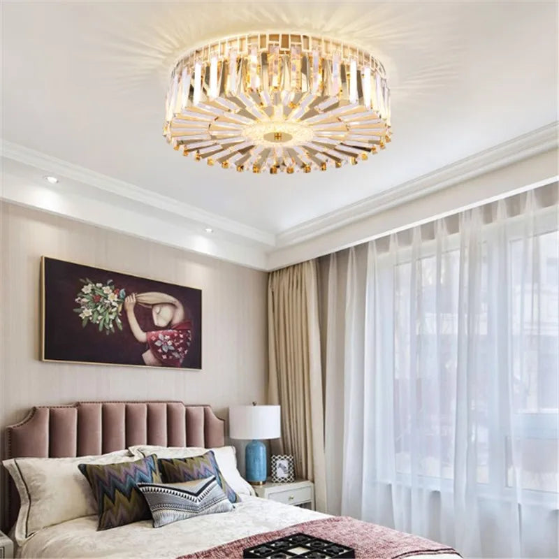 plafonnier moderne rond en cristal doré pour intérieur élégant - vue 4 sur 6