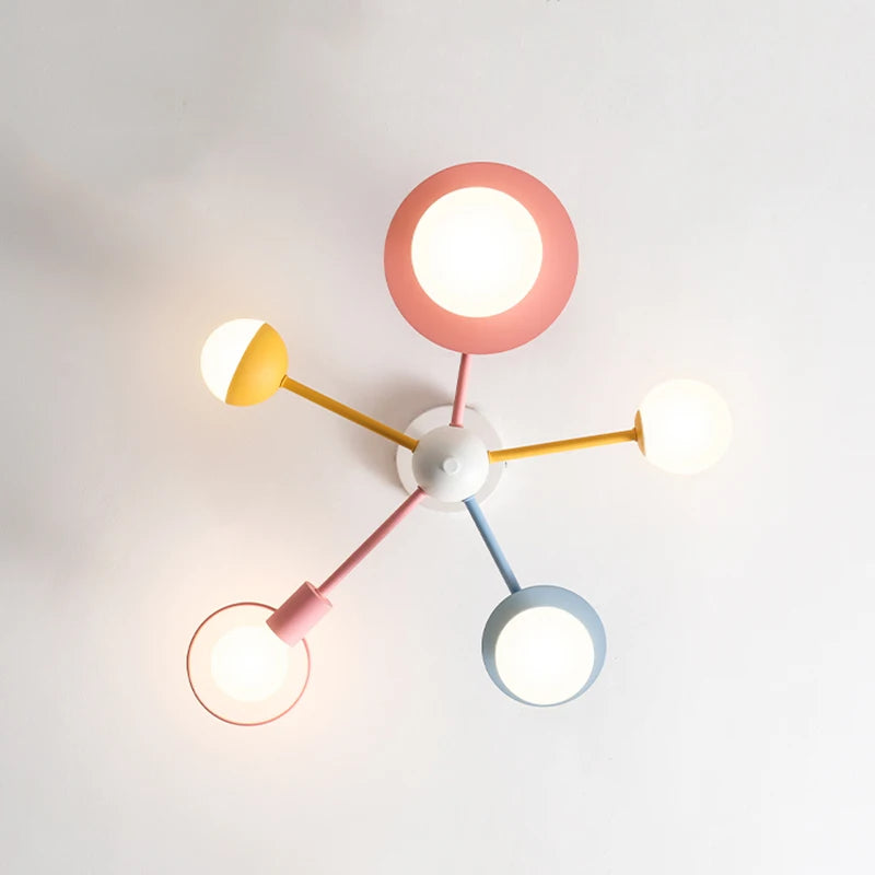 lustre nordique pour enfants avec abat-jour en verre et led dessin animé