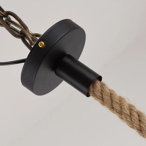 Handmade retro loft hemp rope pendant light - vue 3 sur 5