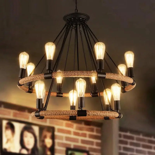 Vintage industrial hemp rope pendant light - vue 5 sur 24