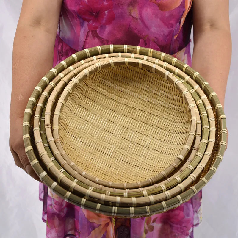 Natural Eco-Friendly Handmade Bamboo Basket, Rattan Storage Basket, Fruit, Vegetables, Bread, Home Organizer - vue 5 sur 8