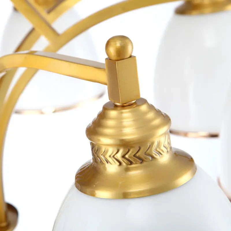 lustre moderne en cuivre avec abat-jour en verre blanc - vue 6 sur 6