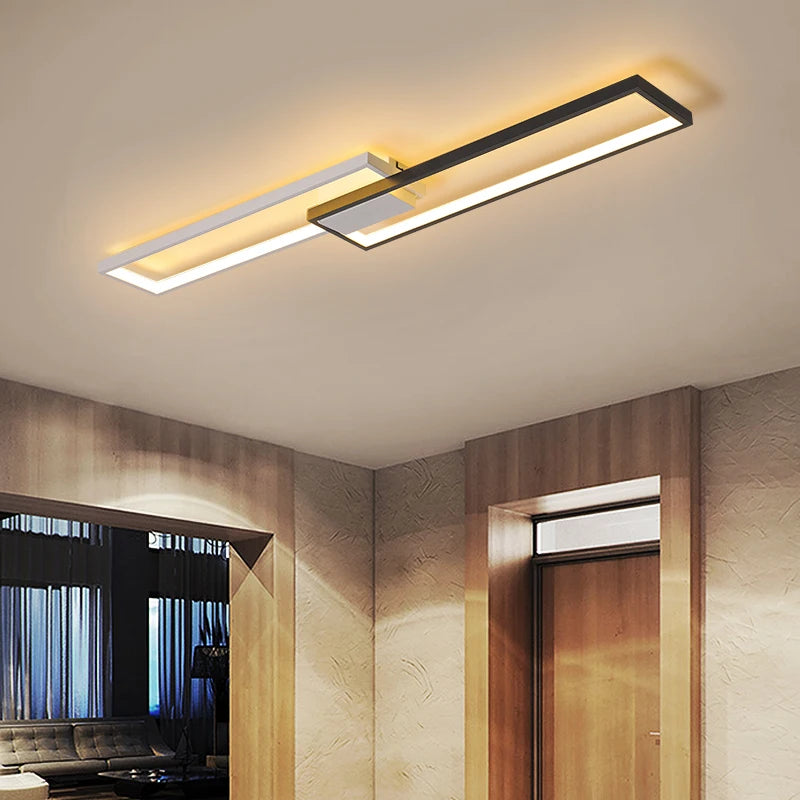 Modern minimalist rectangular LED chandelier home decor - vue 5 sur 11