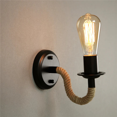 American vintage retro hemp rope wall light - vue 2 sur 6