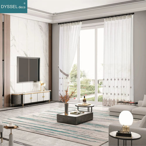 Voilage tulle brodé fleurs bord festonné style européen