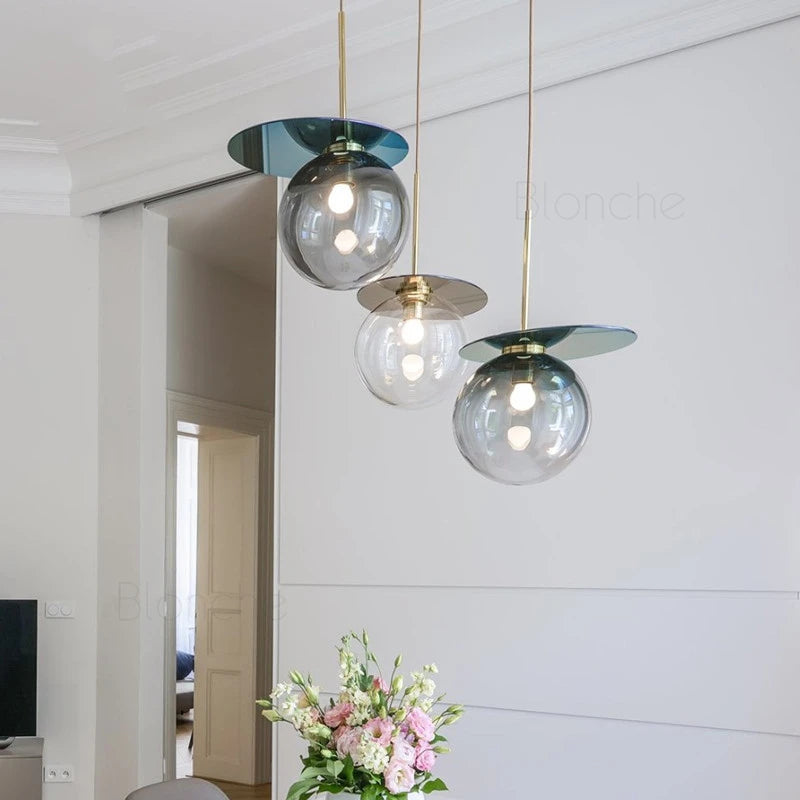 suspension moderne en verre avec éclairage led nordique - vue 6 sur 11