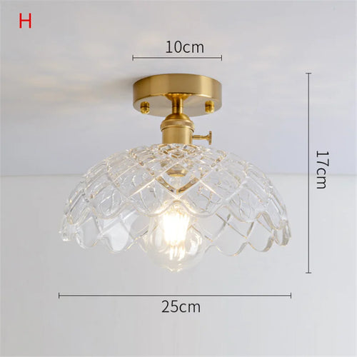 Plafonnier en verre nordique rétro Loft Vintage plafonnier salle à manger couloir moderne cuivre E27 plafond abat-jour en verre - vue 15 sur 26
