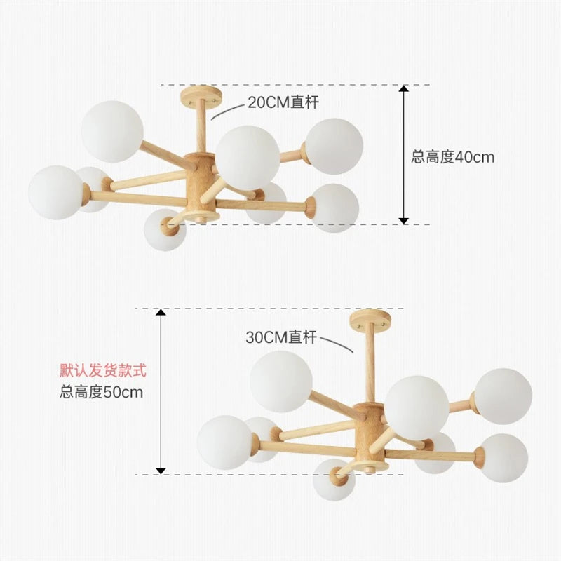 lustre nordique led en bois massif moderne rond - vue 7 sur 10
