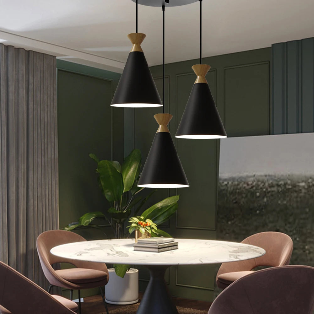 lampe suspendue rétro moderne à led abat-jour nordique pour éclairage restaurant - vue 5 sur 9