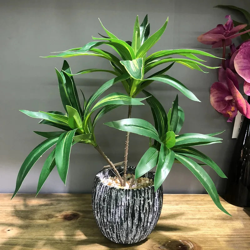 palmier artificiel à trois têtes en pot pour décoration intérieure - vue 4 sur 8