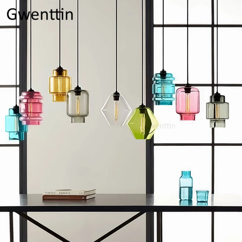 suspension moderne en verre teinté pour décoration intérieure - vue 4 sur 30