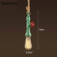 Vintage steampunk pendant light in industrial pipe and hemp rope