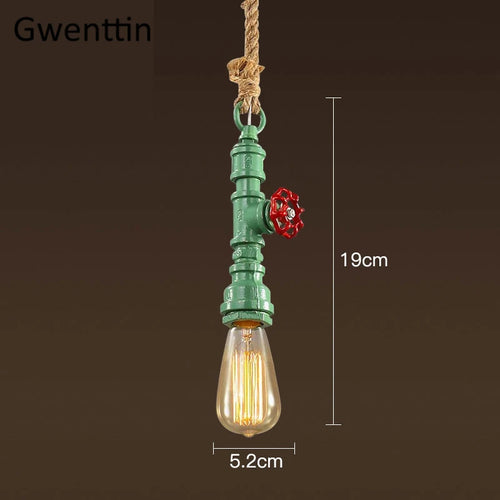 Vintage steampunk pendant light in industrial pipe and hemp rope