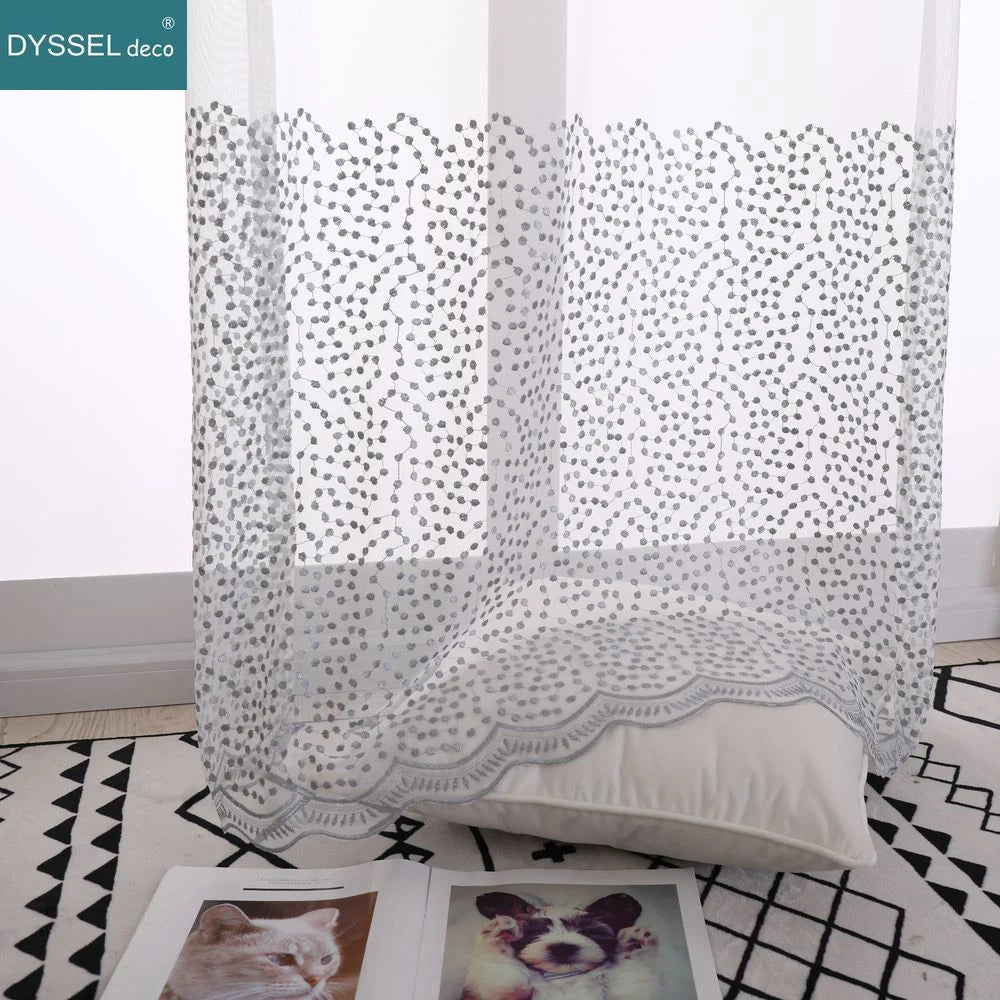 Rideau tulle brodé fleurs style européen salon chambre - vue 4 sur 8
