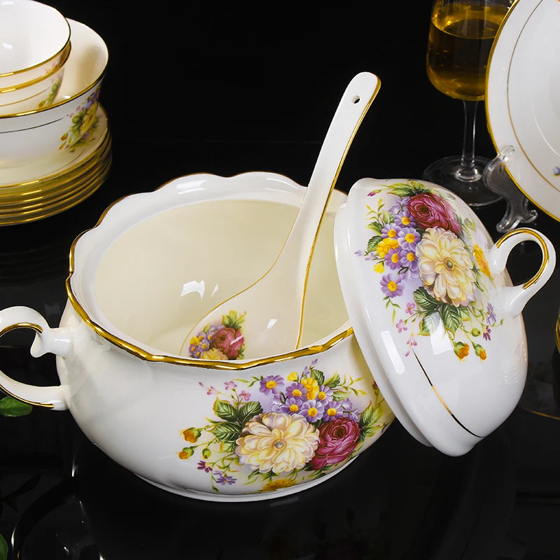 Service de table porcelaine fine florale personnalisable occidental