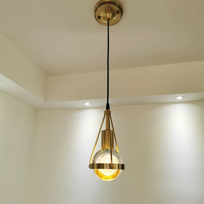 suspension luminaire loft led en cuivre cristal nordique