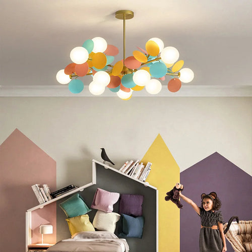 Children's chandelier with multicoloured flowers decorative pendant light - vue 4 sur 18