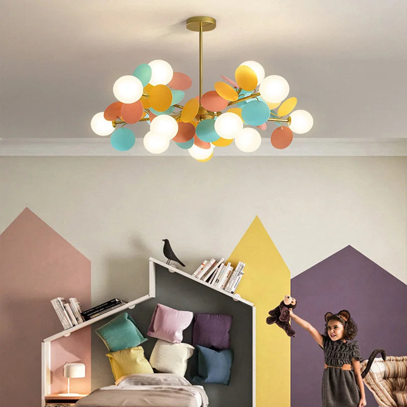 Children's chandelier with multicoloured flowers decorative pendant light - vue 3 sur 18