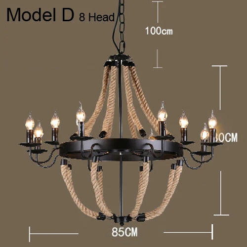 Vintage hemp rope chandelier with iron lampshade for bars and cafés - vue 25 sur 28