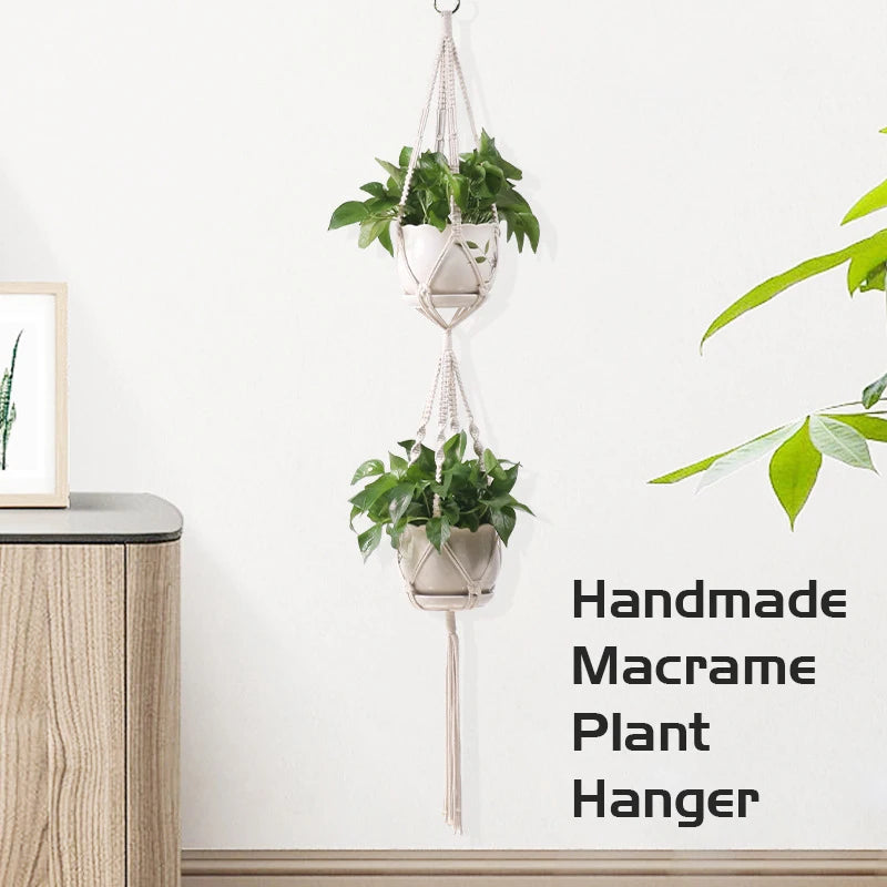 panier suspendu en macramé pour plantes artisanales décoration intérieure - vue 7 sur 18