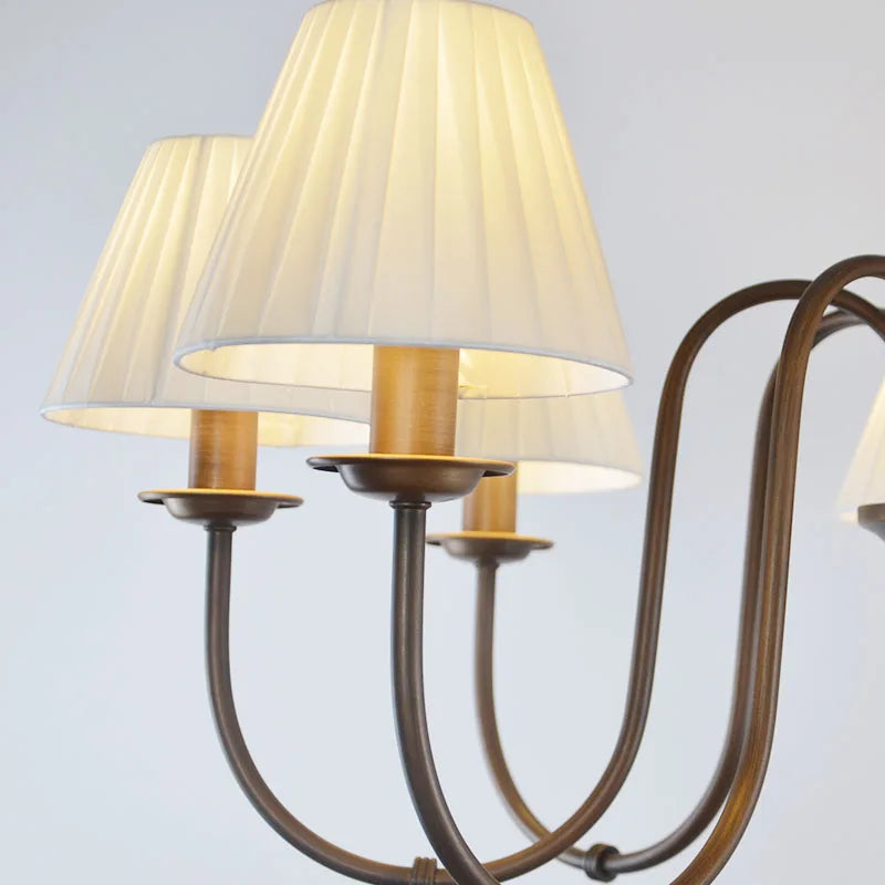Lustre de pays européen et américain classique en fer forgé salon chambre lampe salle à manger tissu abat-jour lustre - vue 6 sur 15