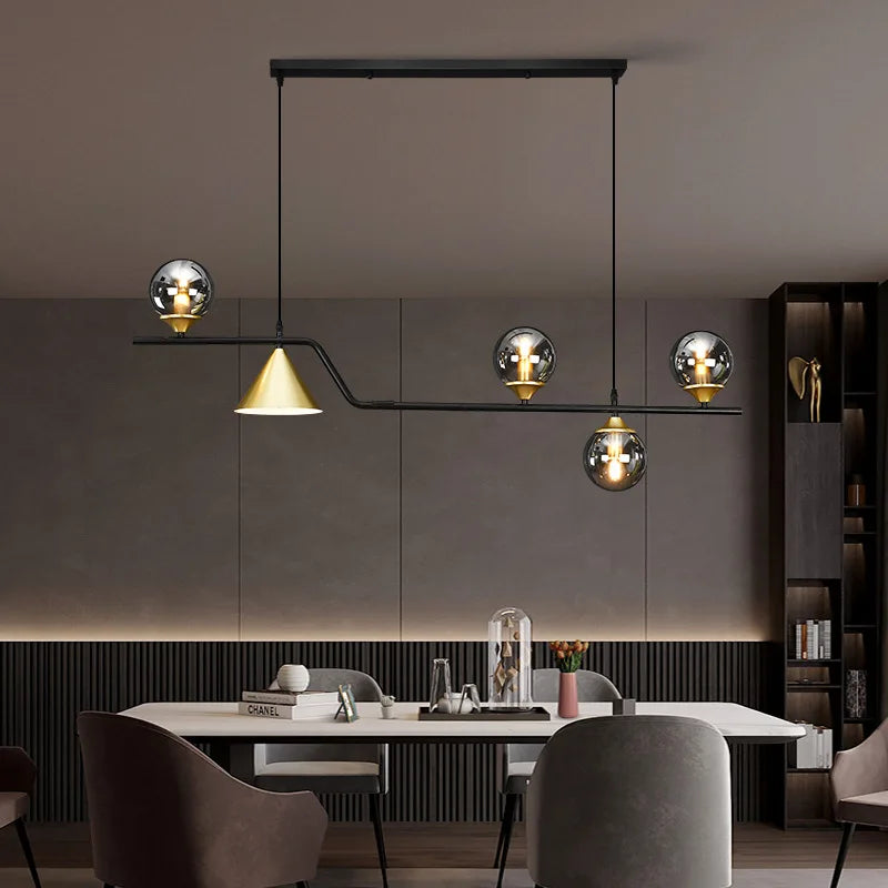 lustre rustique nordique en verre et fer noir décoratif - vue 5 sur 9