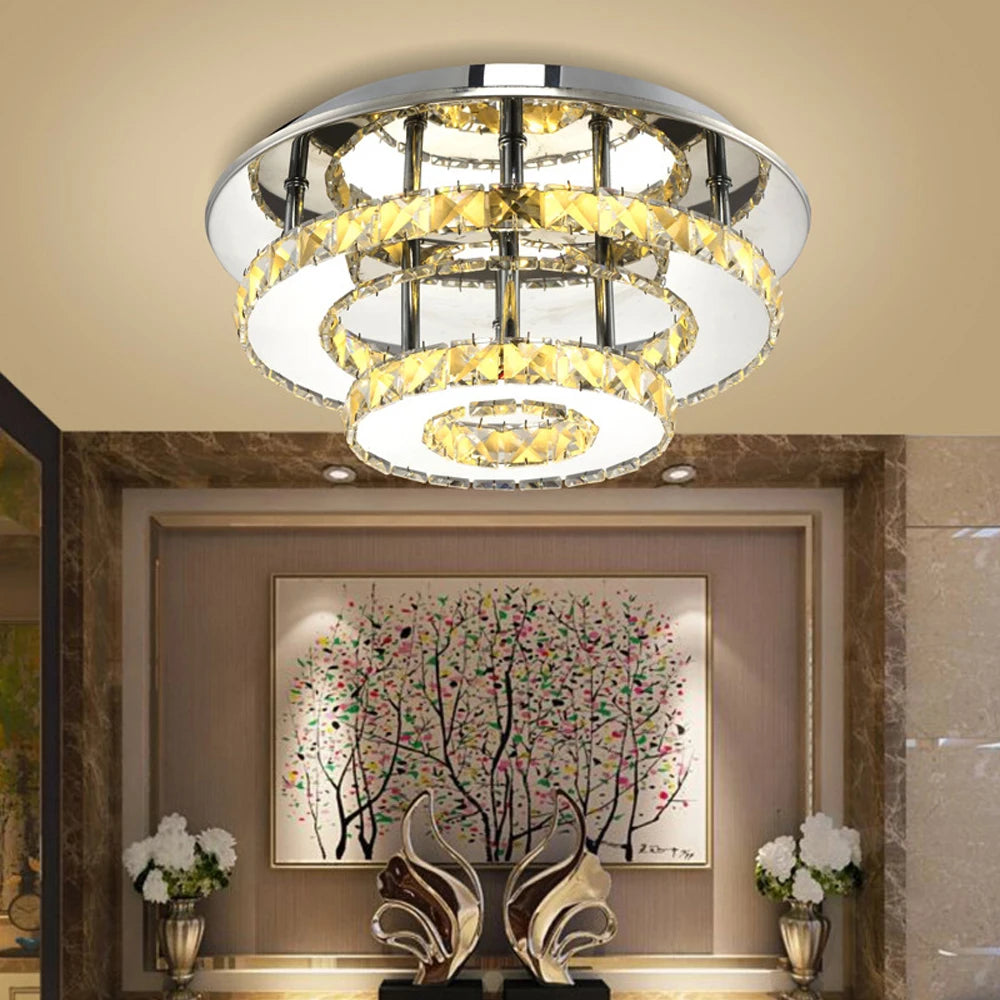lustre moderne en acier inoxydable avec cristaux et led - vue 6 sur 6
