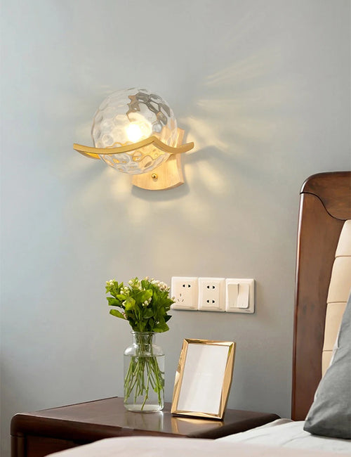 applique murale moderne en bois design lumineux décoratif en forme de lune