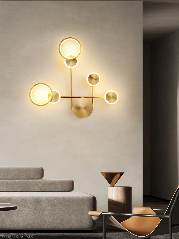 applique murale led nordique moderne en cuivre rond - vue 4 sur 11
