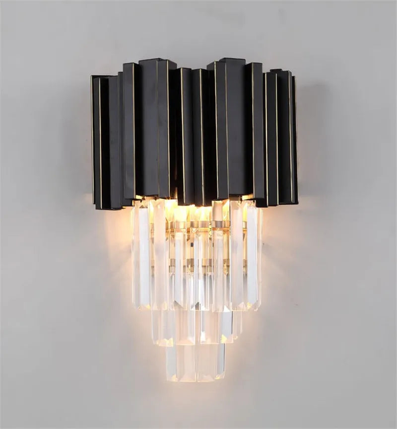 Crystal Wall Light, Gold Black Finish Wall Sconce, Modern K9 Crystal Drops Shade Wall Lamp Bedroom Living Room Lighting - vue 3 sur 7