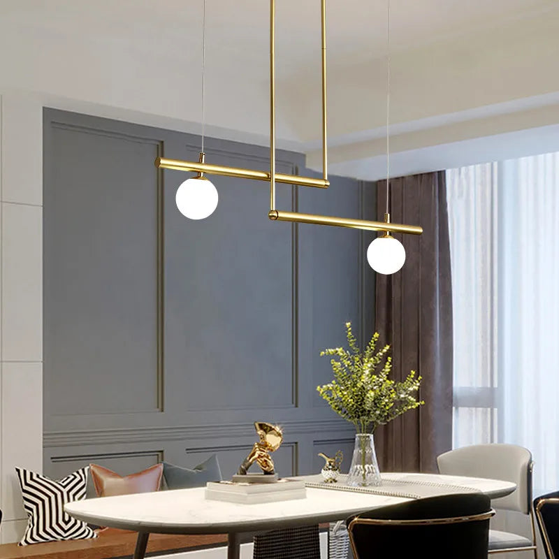 lustre en métal doré avec suspension en verre blanc pour éclairage moderne - vue 3 sur 14